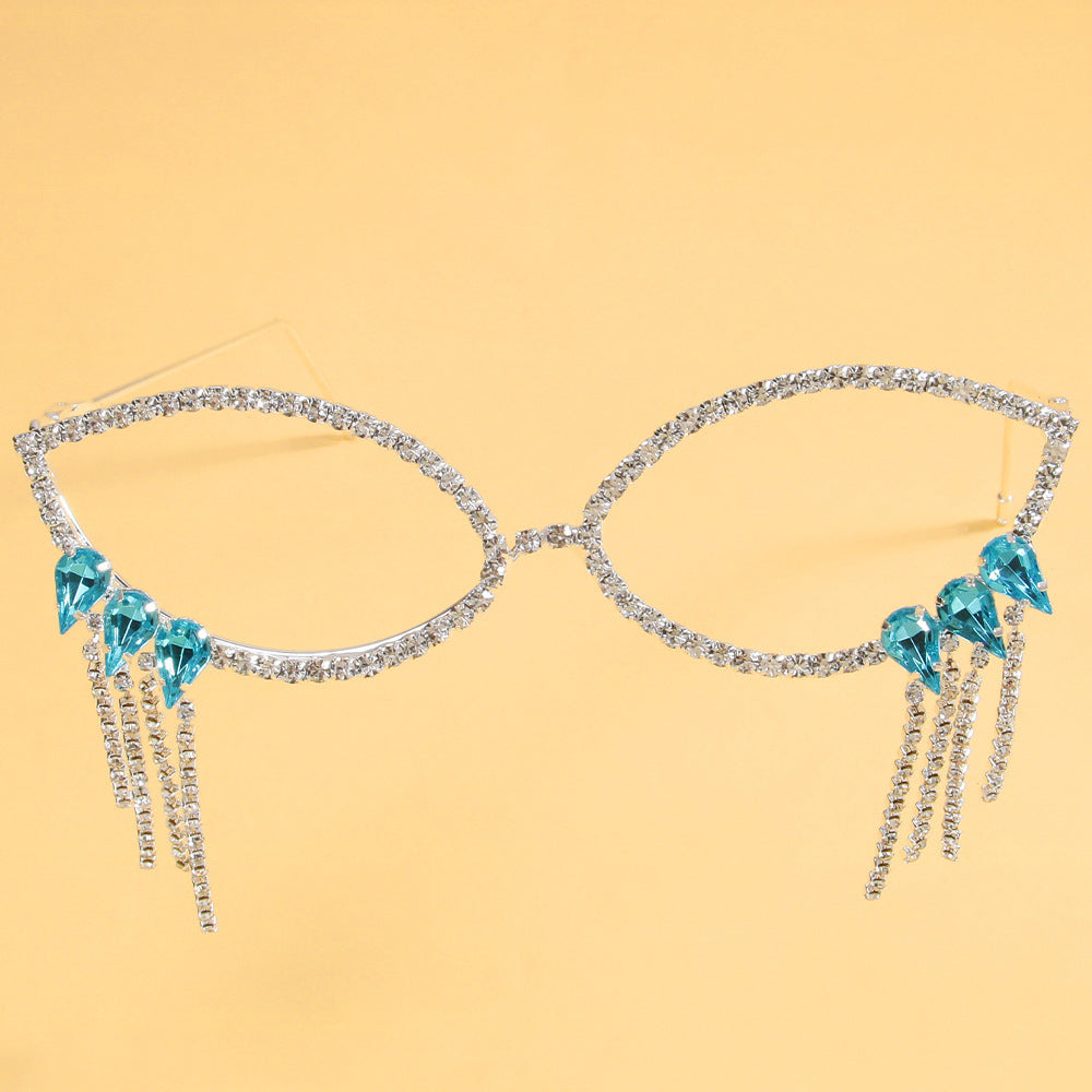 Star-Shaped Rhinestone Eyeglass Frames – Lensless Asymmetrical Fringe Street-Style Design