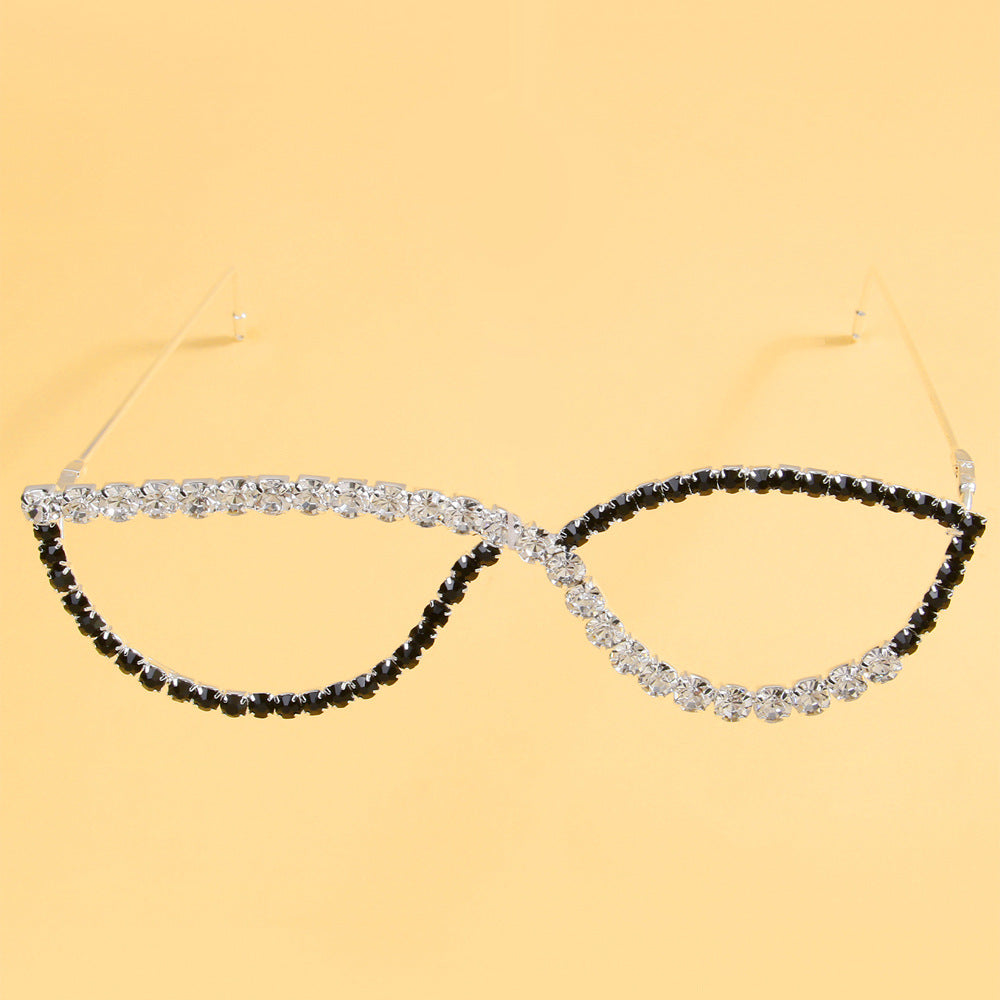 Star-Shaped Rhinestone Eyeglass Frames – Lensless Asymmetrical Fringe Street-Style Design