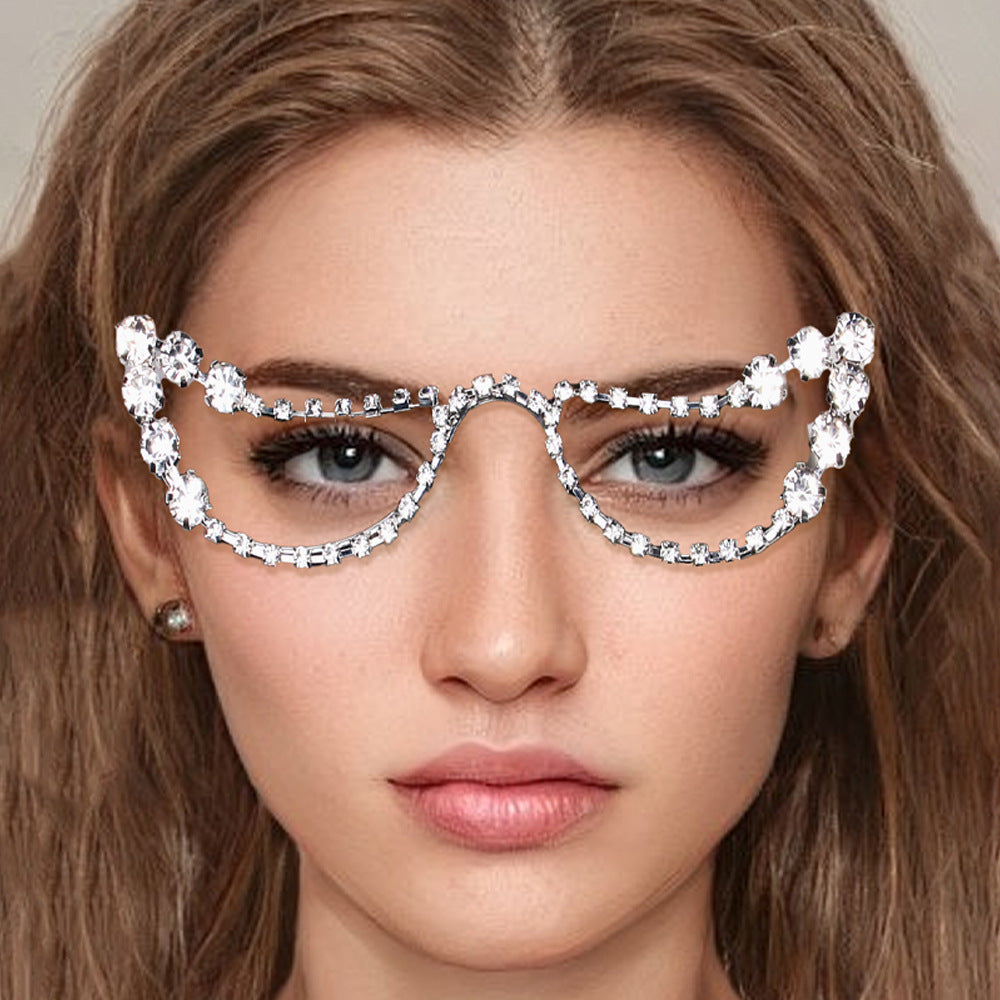 Star-Shaped Rhinestone Eyeglass Frames – Lensless Asymmetrical Fringe Street-Style Design