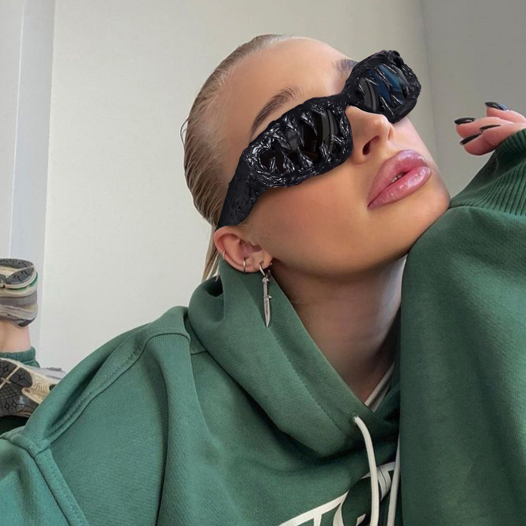 Avant-Garde Drip-Coated Sunglasses – Handcrafted Unisex Street Style Shades with Sharp Teeth Design