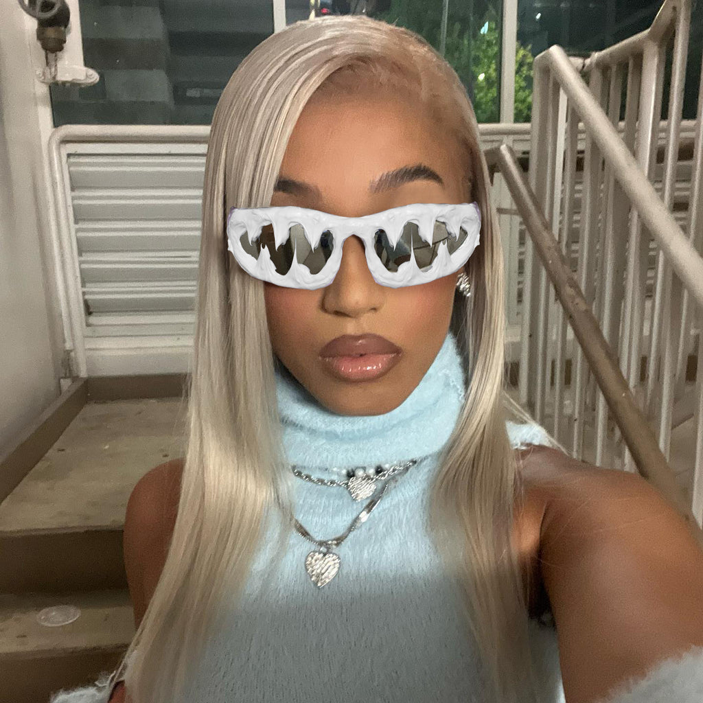 Avant-Garde Drip-Coated Sunglasses – Handcrafted Unisex Street Style Shades with Sharp Teeth Design