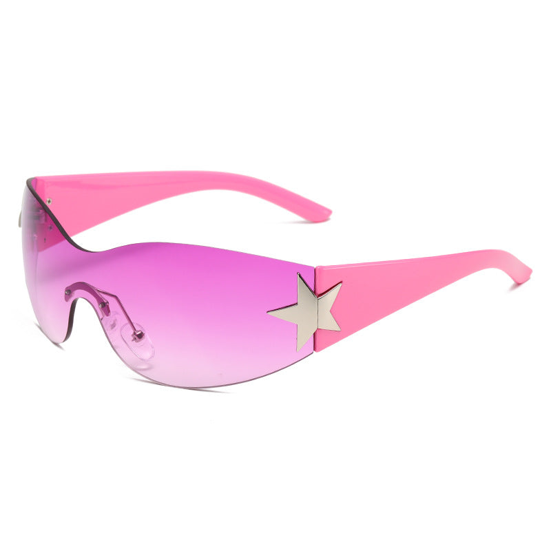 Trendy Y2K Frameless Pentagram Sunglasses – Unique One-Piece, Instagram-Worthy Statement Shades