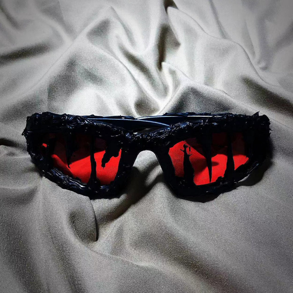 Avant-Garde Drip-Coated Sunglasses – Handcrafted Unisex Street Style Shades with Sharp Teeth Design