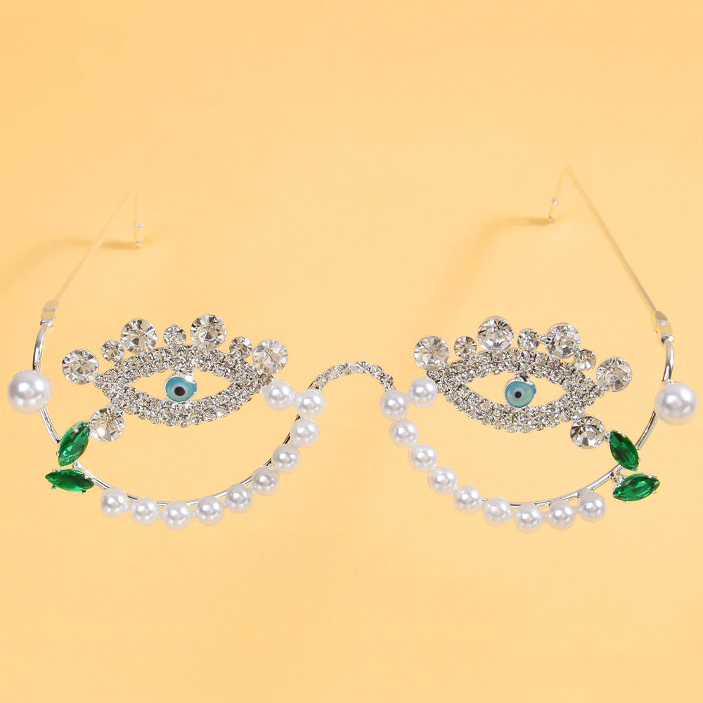 Star-Shaped Rhinestone Eyeglass Frames – Lensless Asymmetrical Fringe Street-Style Design