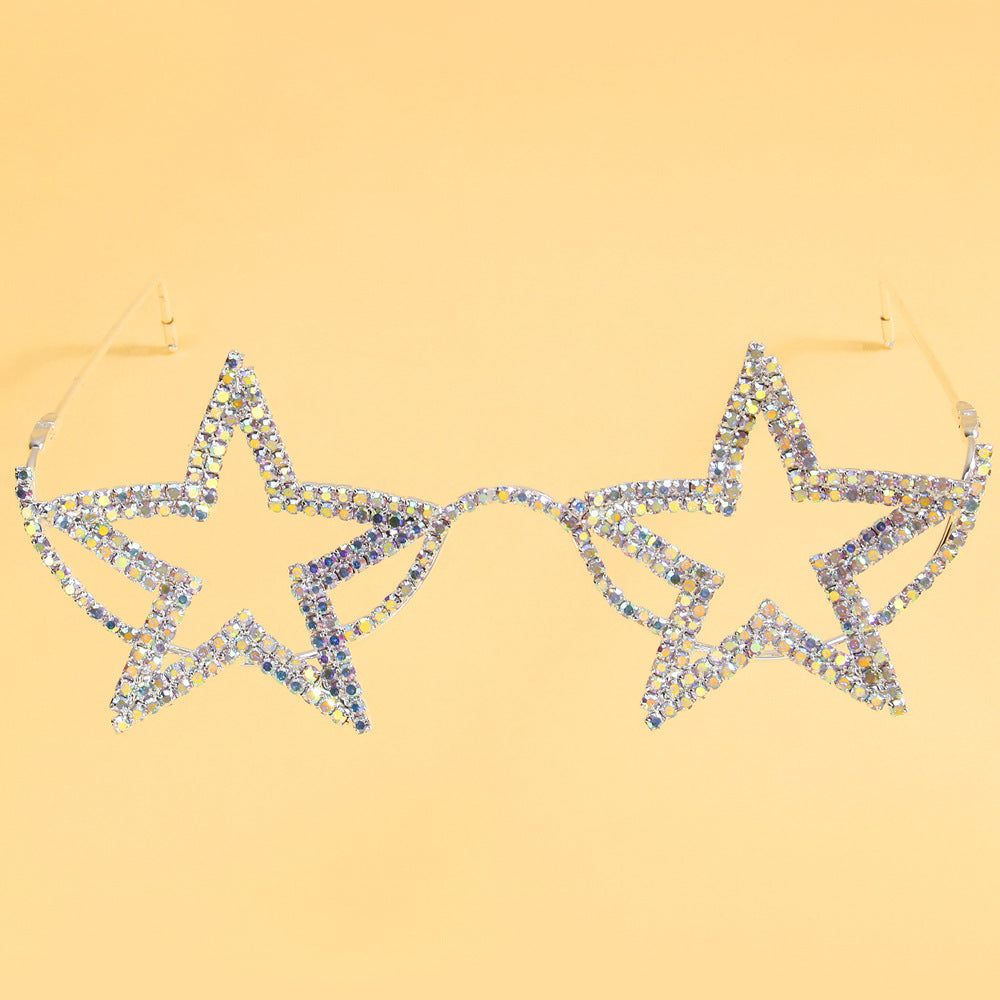 Star-Shaped Rhinestone Eyeglass Frames – Lensless Asymmetrical Fringe Street-Style Design