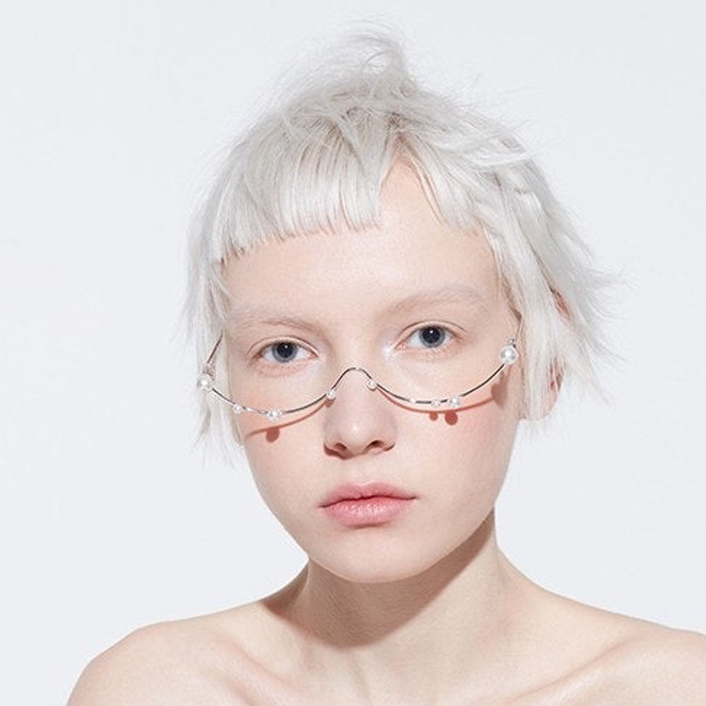 Pearl-Studded U-Shaped Eyeglass Frames – Punk-Inspired Asymmetrical Lensless Design