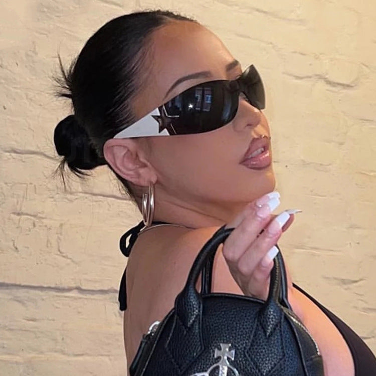 Trendy Y2K Frameless Pentagram Sunglasses – Unique One-Piece, Instagram-Worthy Statement Shades