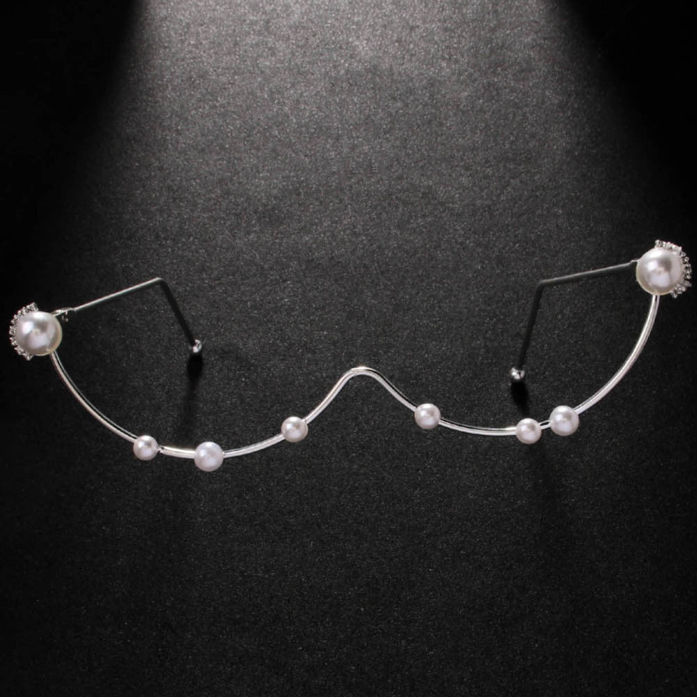 Pearl-Studded U-Shaped Eyeglass Frames – Punk-Inspired Asymmetrical Lensless Design