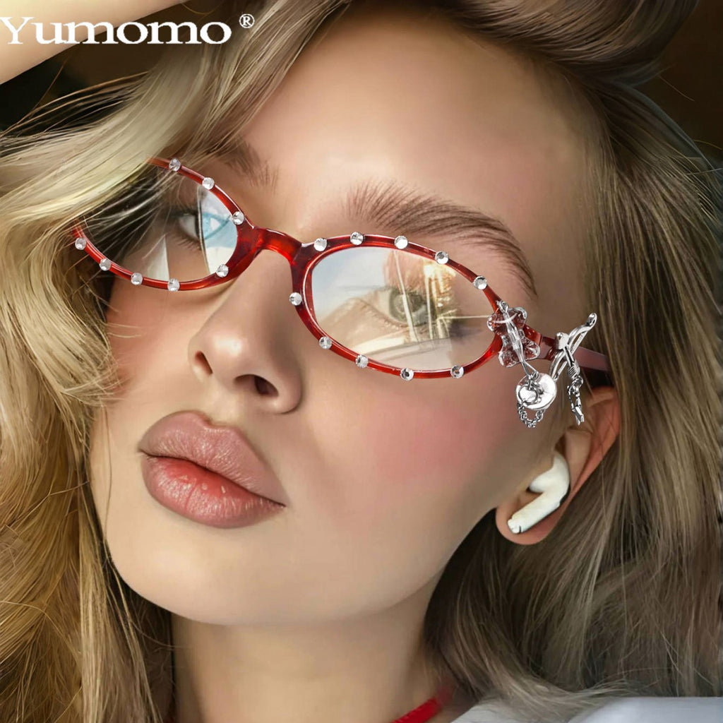 Cute Retro Y2K Angel Cupid Frames with Dangle Chains – Fashion Blue Light Eyewear