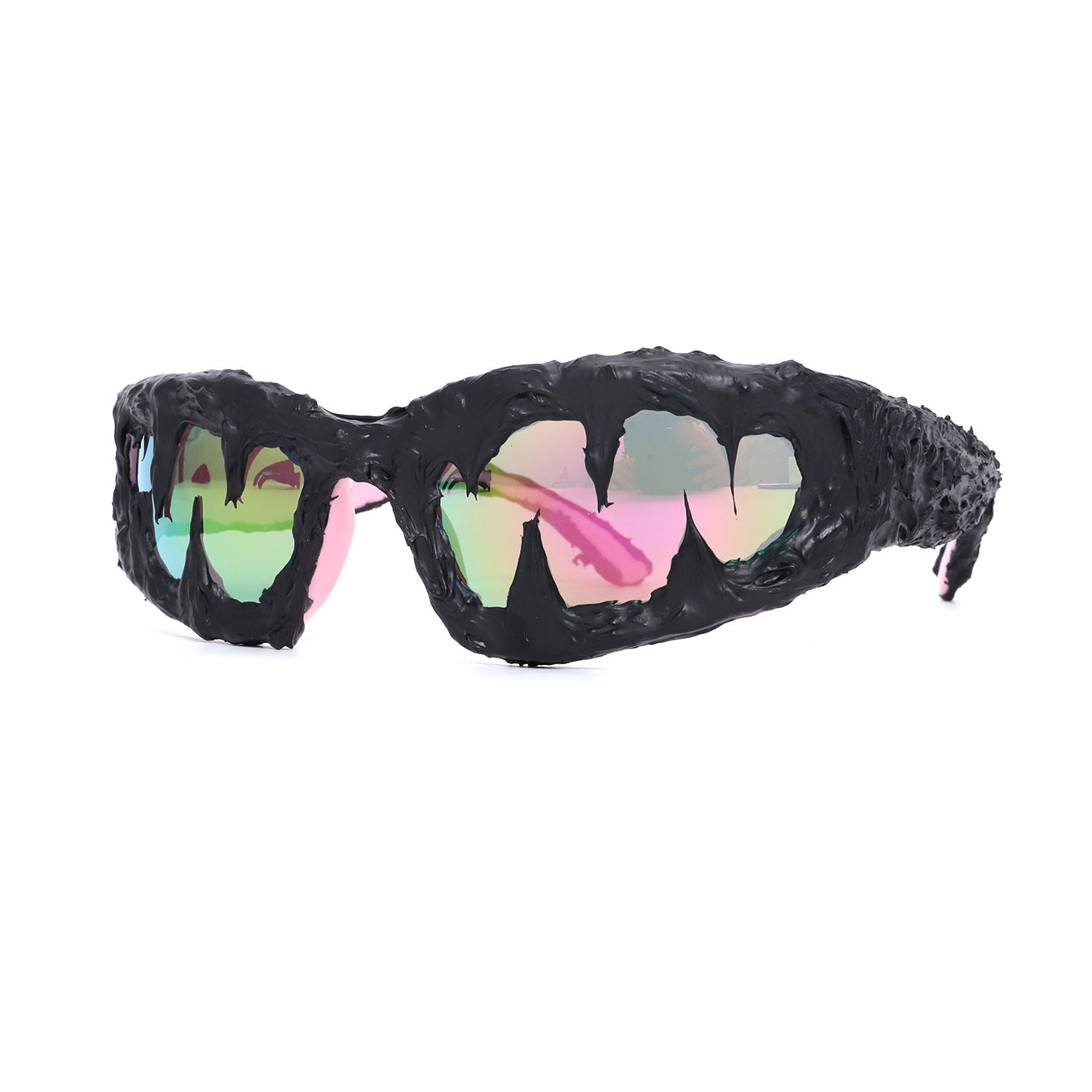 Avant-Garde Drip-Coated Sunglasses – Handcrafted Unisex Street Style Shades with Sharp Teeth Design