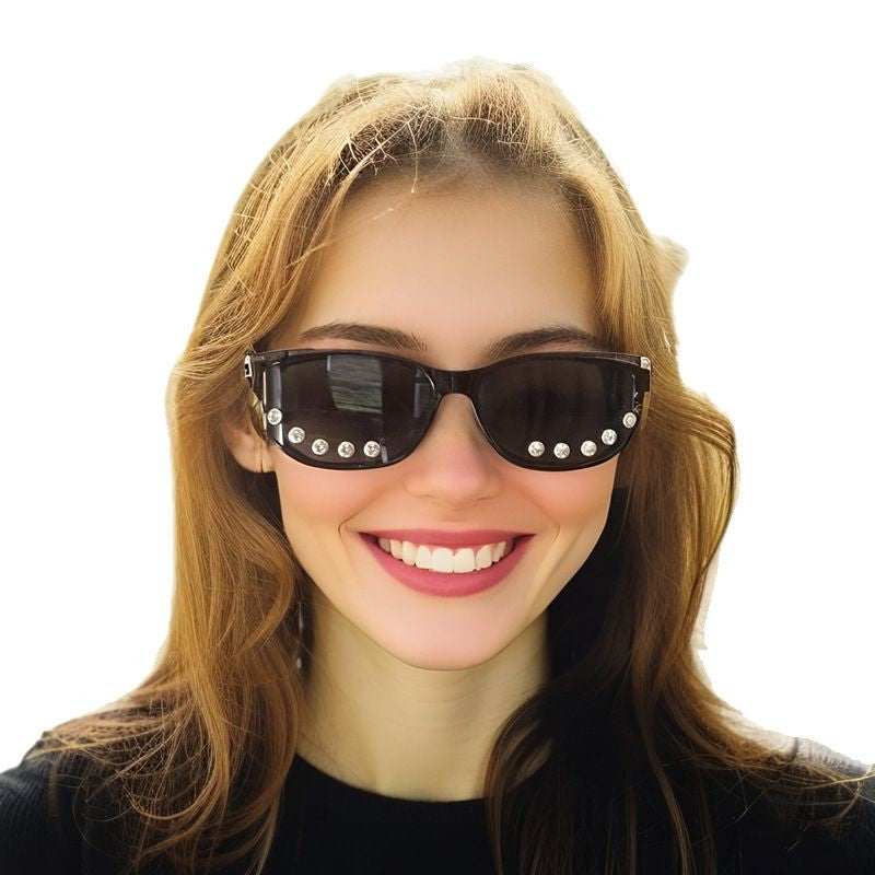 Black Frame Rhinestone Sunglasses – Irregular DIY Design, Cute & Cool Party-Ready Shades