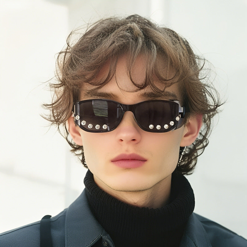 Black Frame Rhinestone Sunglasses – Irregular DIY Design, Cute & Cool Party-Ready Shades