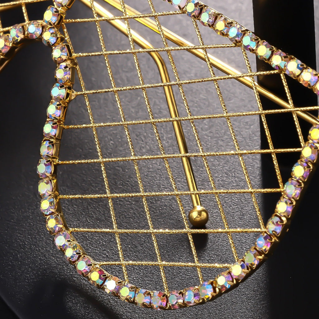 Geometric Grid Eyeglass Frames – Trendy Rhinestone Cutout Lensless Street-Style Design