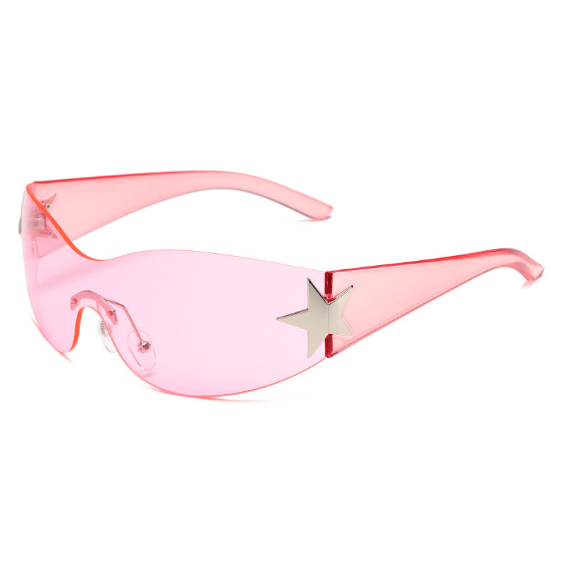 Trendy Y2K Frameless Pentagram Sunglasses – Unique One-Piece, Instagram-Worthy Statement Shades