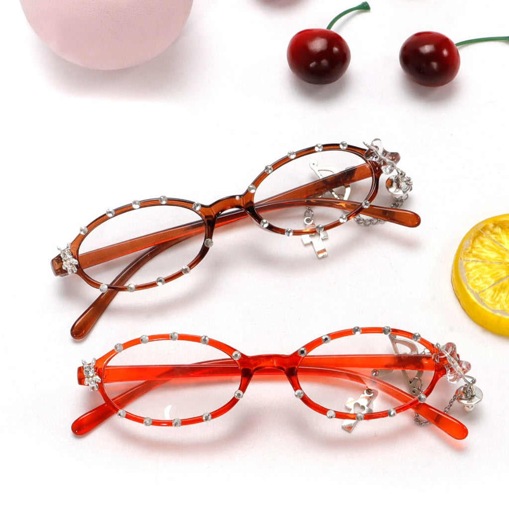 Cute Retro Y2K Angel Cupid Frames with Dangle Chains – Fashion Blue Light Eyewear