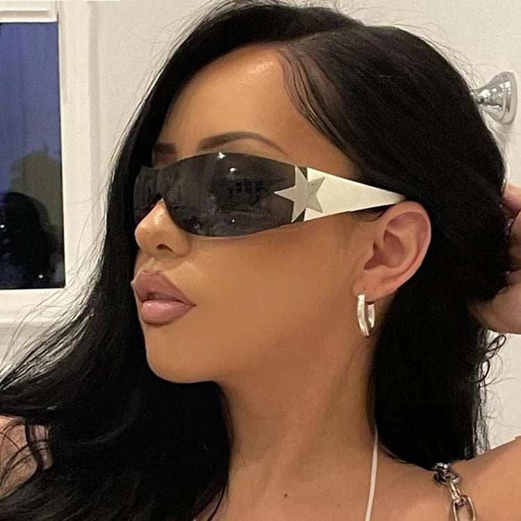 Trendy Y2K Frameless Pentagram Sunglasses – Unique One-Piece, Instagram-Worthy Statement Shades