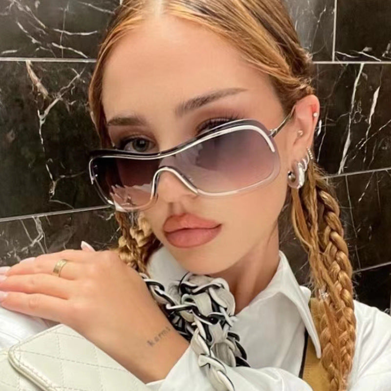 Y2K Frameless One-Piece Sunglasses – Trendy Metal Statement Shades for Outdoor & Instagram Fashion