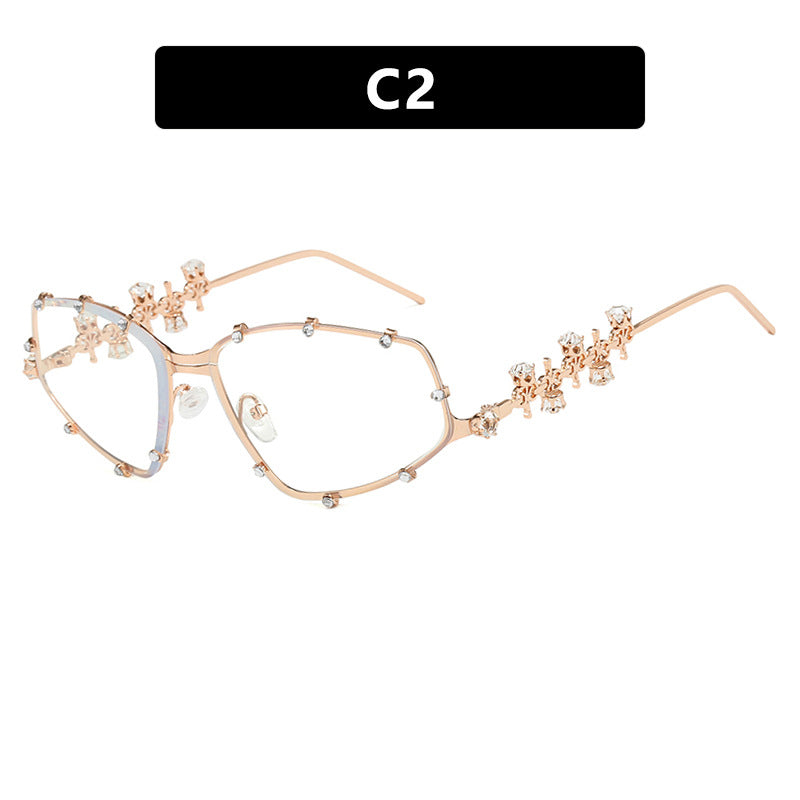 Trendy Diamond-Studded Oversized Glasses Frames – Unique Flat Lens Design, Street Style Fashion Eyewear